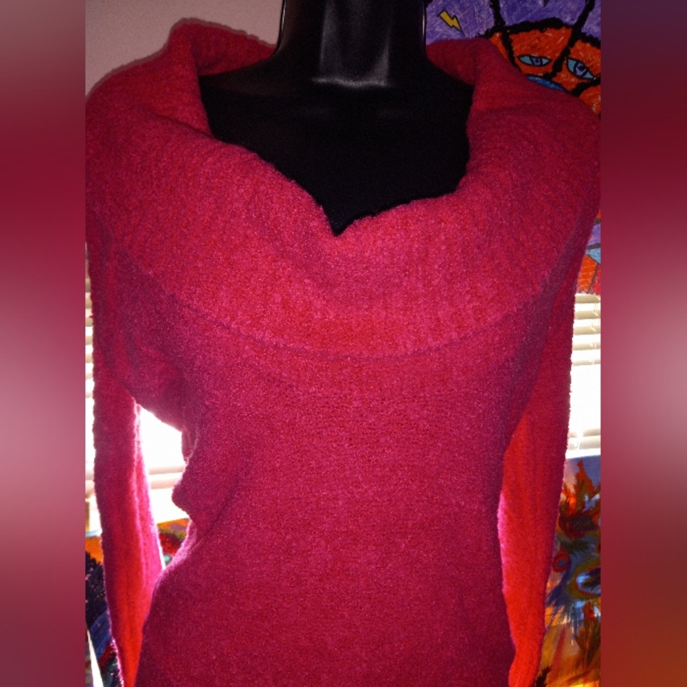 Pink Cowl V-neck Collar Sweater